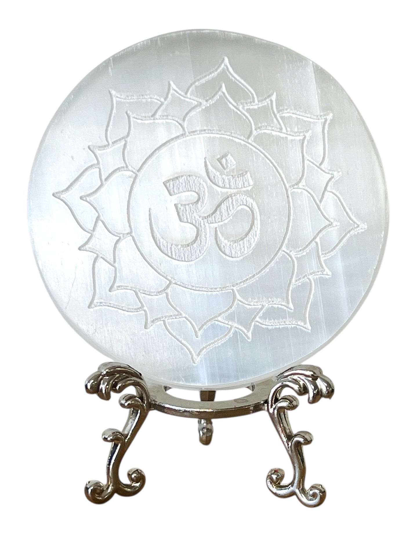 Selenite charging plate - carved Om design