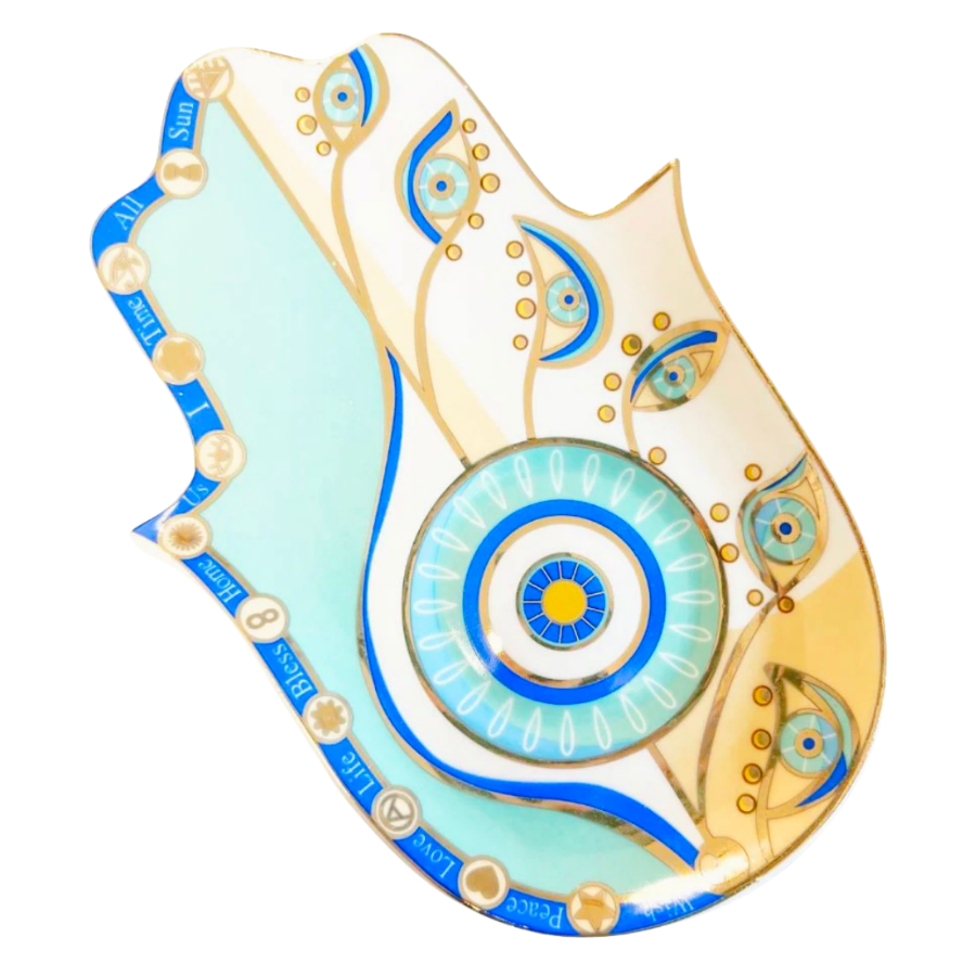 Hamsa Evil Eye Trinket Plates - (Teal)