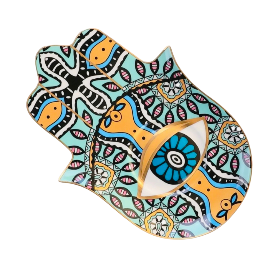 Hamsa Evil Eye Trinket Plates - (Blue)