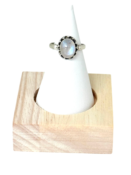 Rainbow Moonstone Silver Ring