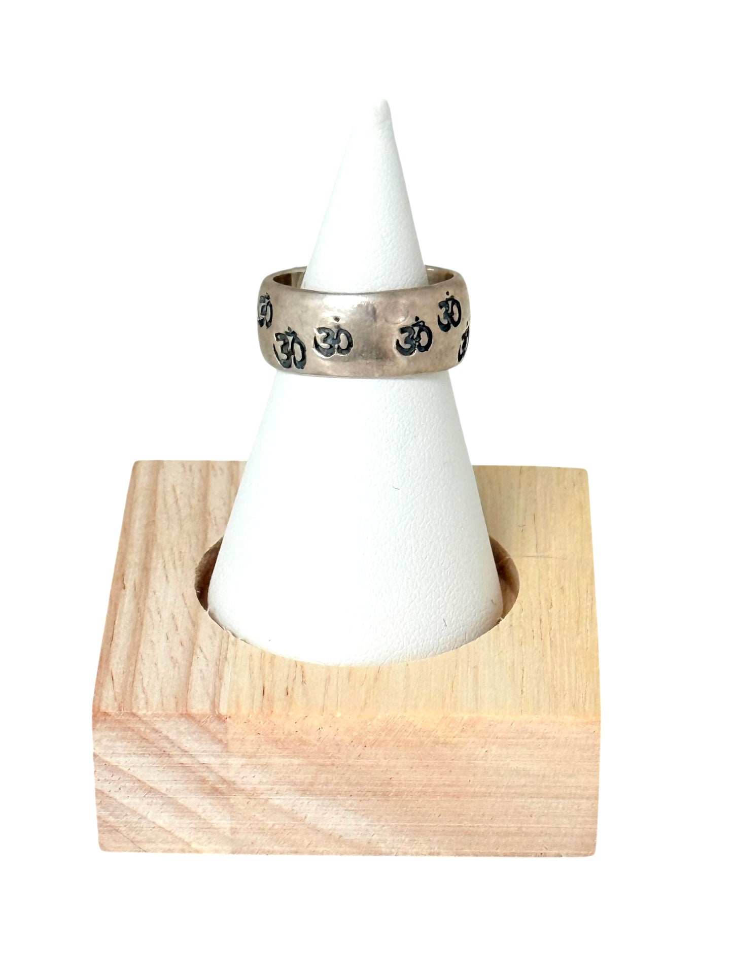 Silver Band Ring with Om carving